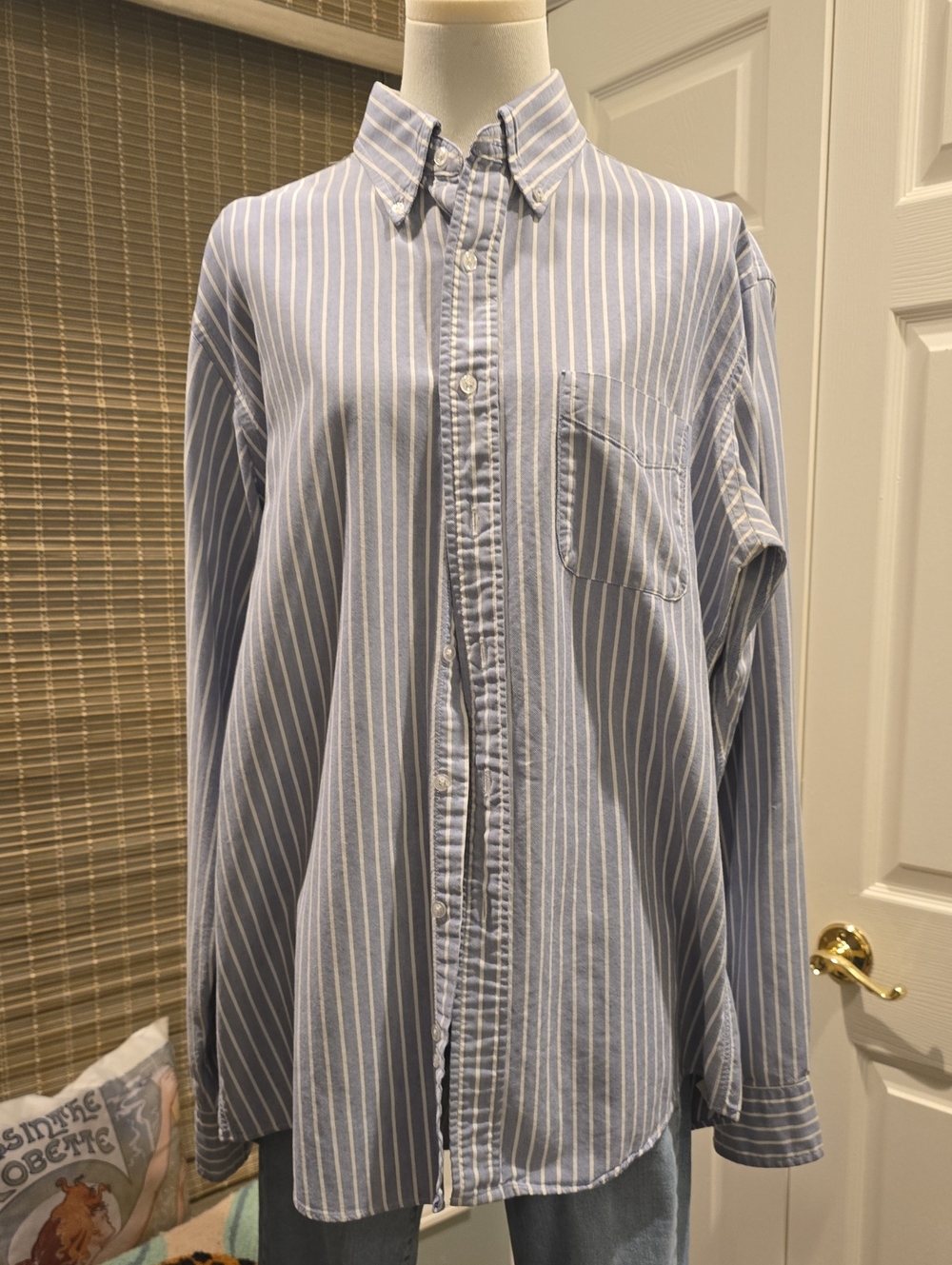 L.L. Bean Light Blue and White Striped Button-Down Shirt